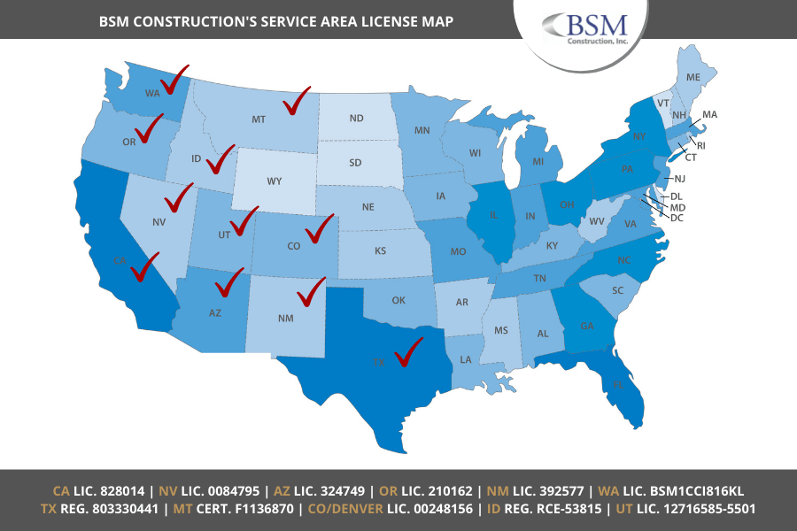 BSM Construction's Services Area License Map